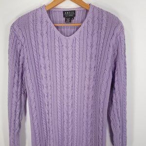 Amber Stone Cable Knit Pullover Long Sleeve Sweater Women's Med Light Lavender